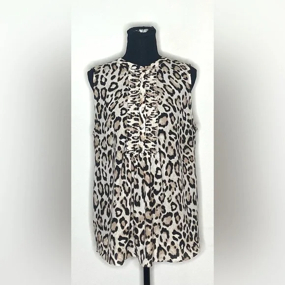 LOFT- Animal Print Sleeveless Blouse Size L - Picture 2 of 10